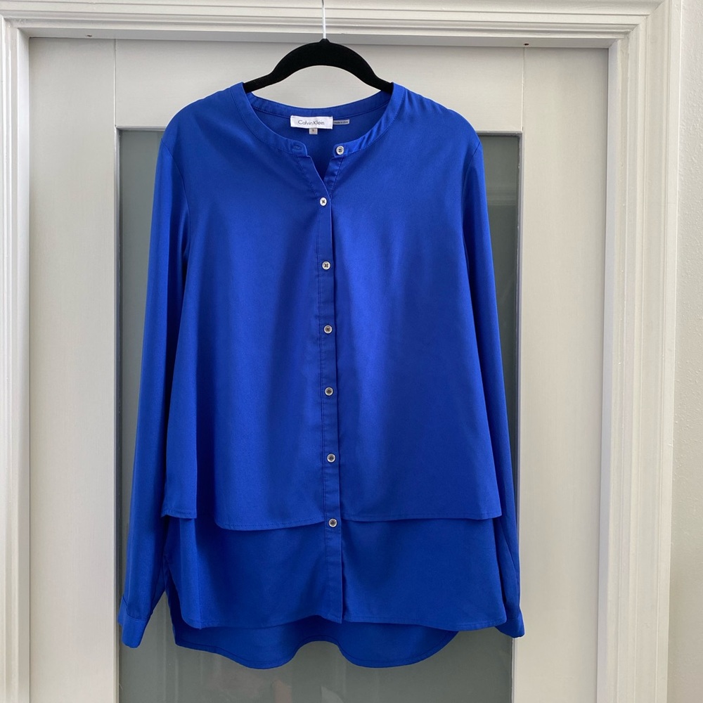 Calvin Klein Roll-Sleeve Blouse, Size Small
